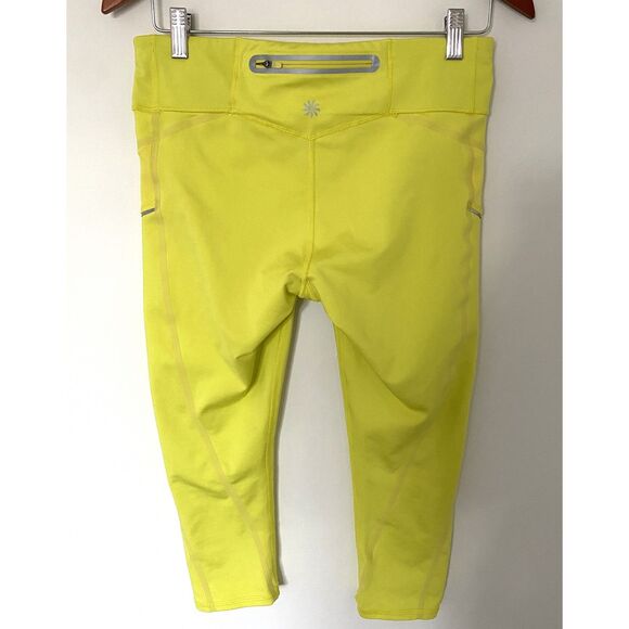 Athleta Stride Capri Leggings Aloha Yellow Back Zipper Pocket Activewear Sz M - Picture 3 of 11